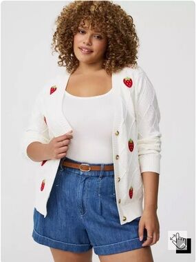 Torrid 100% Cotton Embroidered Strawberry Textured Sweater Cardigan Plus Sz 4X
